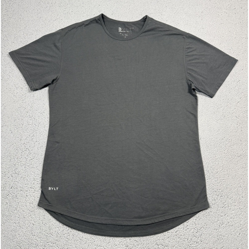 BYLT Drop Cut Shirt Mens Medium‎ Black Short Sleeve Curved Hem Tagless Stretch